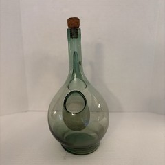 Vintage Hand Blown Wine Decanter W/ Spout & Ice Pocket Green Excellent Condition