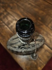 Vintage Elaborate Silvered Copper Wire Filigree Wrapped Green Bottle