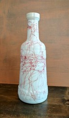 Vintage Hazel – Atlas Swirl Milk Glass Decanter Bottle W/Lid Excellent (K1)