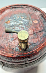 Rare Old Leather Wrapped Wine Barrel,Cork Top Glass Keg & Brass Tap,Vinegar Jar