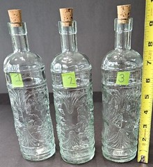 Lot of 5 Bottles Williams Sonoma Clear Pressed Glass Grapes Grapevines 9&Prime; & 12&Prime;