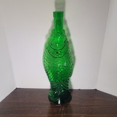Vintage Fish Shaped Dark Green Glass Italian Wine Bottle Decanter 13&Prime;H F Mark