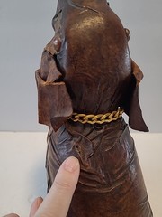 Vintage Vetropelle Brown Leather Wrapped Elephant Gold Chain Wine Bottle