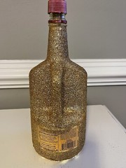 Large Empty Gold Glitter Tito’s Handle Liquor Bottle, White Lights