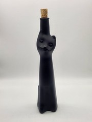 Black Cat Figural German Wine Bottle Satin Glass Mid-century Modern Style 13&Prime;