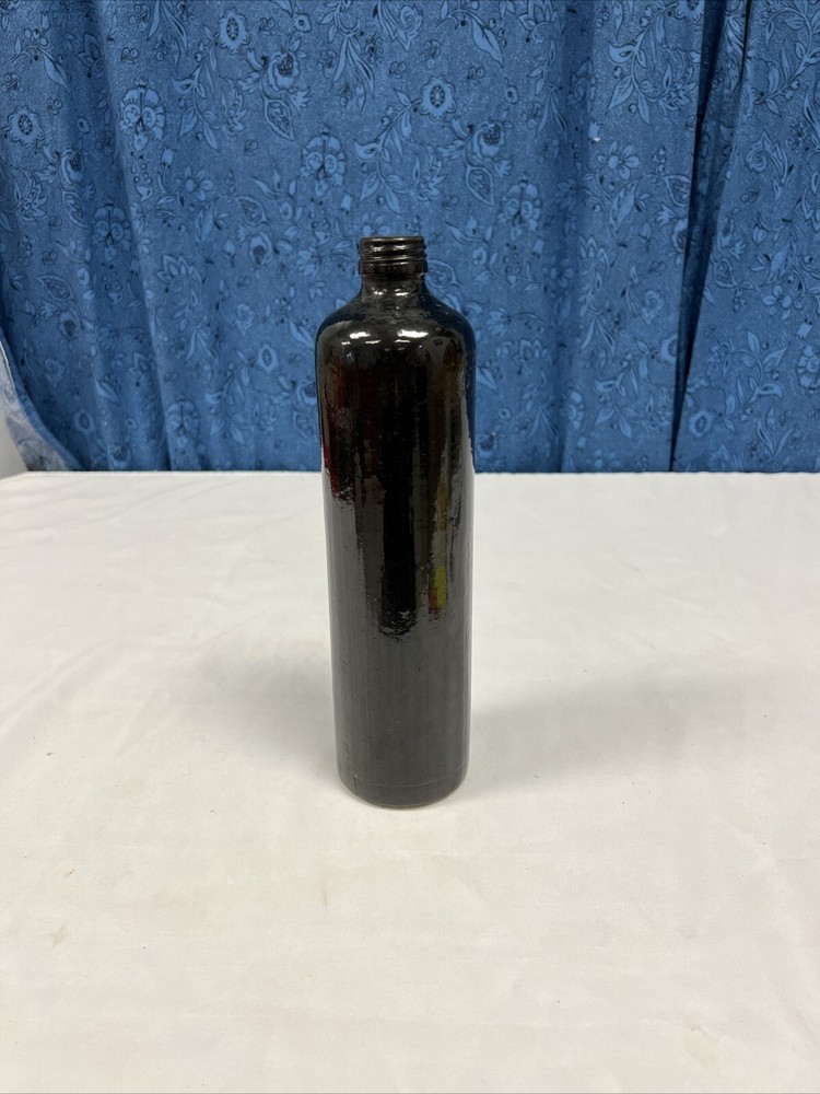 Vintage Beameister Roselbluemchen Black Stoneware Wine Bottle Empty Germany 1966