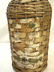 VTG Wicker Covered Demijohn Liquor Bottle Original Partial Spanish Label Mexico