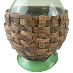 Vintage Demijohn Wine Bottle Carafe Decanter Green Glass Wicker Basket Wrap 20&Prime;