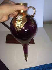 Vintage Hand Blown Purple Wine Dispenser W Stand Very Unusual Hand Painted Glass