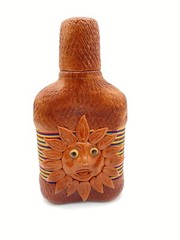 Liquor Bottle Decanter Jug Art Face Handcrafted Leather Look Double sided Sun