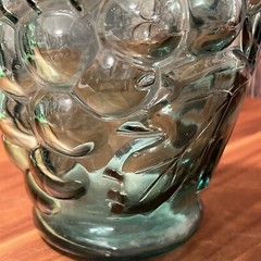 Clear Blue Green Grape Vineyard Design Wine Bottle 9” tall Rare Vintage