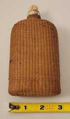 Vintage Finely Woven Wicker Wrapped Glass Flask with Cork
