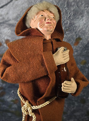 Vtg Folk Art Handmade Monk Doll Bottle Cover Wine Liquor 15&Prime; x 8&Prime; Humorous Decor