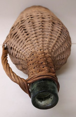 Rare Vintage Large Handmade Green Glass Bottle – Wicker Demijohn Wine~ 14”