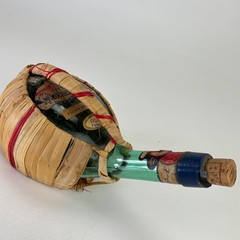 Vintage 1970 Chianti Fiasco Straw Empty Bottle Wrapped Italy 1 Qt Decor 11&Prime; Aqua