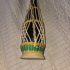 MCM 17in Scoubidou Woven Wicker Demijohn Wine Bottle Metal Handle Spain wood