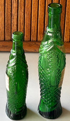 2 ANTINORI Green Glass Fish Decanters 1965 10.5&Prime; & 8&Prime; BIANCO White Wine Ital