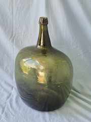 Huge 18.5&Prime; Vintage Demijohn Jug Green Glass Italian Wine Bottle Mid Century MCM