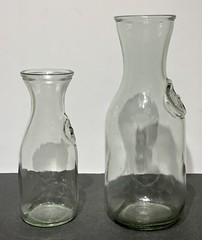 2 Vtg Embossed Paul Masson “Since 1852” Carafe Decanter Glass Wine/Milk Bottles.