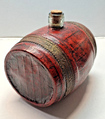 Rare Old Leather Wrapped Wine Barrel,Cork Top Glass Keg & Brass Tap,Vinegar Jar