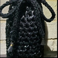 Handmade Elegant Black With Silver Sequins Wine Bottle Cover Or Sweater