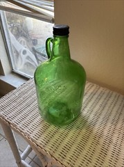 Vintage 3 Liter Green Glass Bottl With Handle And Lid