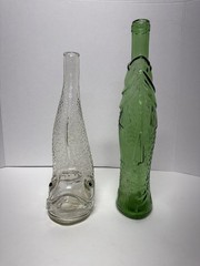 VTG Italian Green Fish Shaped & Portuguese 1969 Fish Shaped Glass Wine Bottles