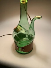 Hand Blown Lamp•Green Glass Wine Bottle Decanter With Chiller•Shade NOT Included
