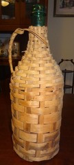 Vintage 17&Prime; Tall Rattan / Wicker Wrapped Green Demijohn Wine Bottle