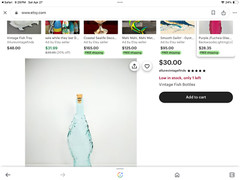 VINTAGE BLUE GREEN FISH ITALIAN GLASS BOTTLE WINE BOTTLE DECANTER w/ STOPPER 14&Prime;