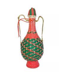 MCM Viresa Plastic Woven Wicker Wine Bottle Jug with Double Handle Empty