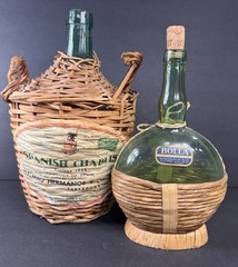 Vintage Wicker Wrapped Wine Bottles Lot – Spanish Chablis 1966 & Bolla Italy