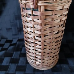 Vtg 2L European 16&Prime; Wicker Covered Demijohn Bottle w/Baled Porcelain Stopper