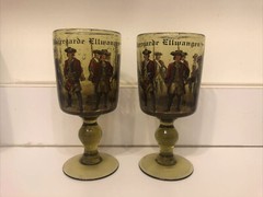 Antique Pair (2) Soda Glass Civil Guard Burgergarde Ellwagen Germany Wine Beer