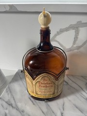 Vintage Brown Jug Christian Brothers California Wine 1 Gallon Bottle Metal Stand