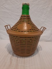 Rare Old Demijohn 5 Liter Green Glass With Brown Basket