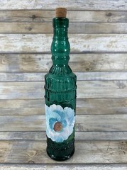 VTG Teal Blue 13&Prime; Decorative Empty Bottle Wine/Oil/Syrup Swanky Barn Flower