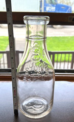 Vintage Milk Bottle 3 Cent Clear Glass Dairy Quart Bottle Cadmium Glow