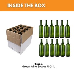 750ml Green Wine Bottles (12 Pack) | Bordeaux Liquor Bottles | Empty Drink Bottl