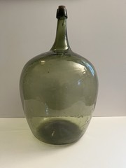 Vintage 20&Prime; Hand Blown Wine Bottle DemiJohn Antique Green Glass Rare