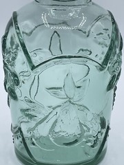 Vintage pressed green glass wine bottle, Embossed seal, Unique Shape, Canada