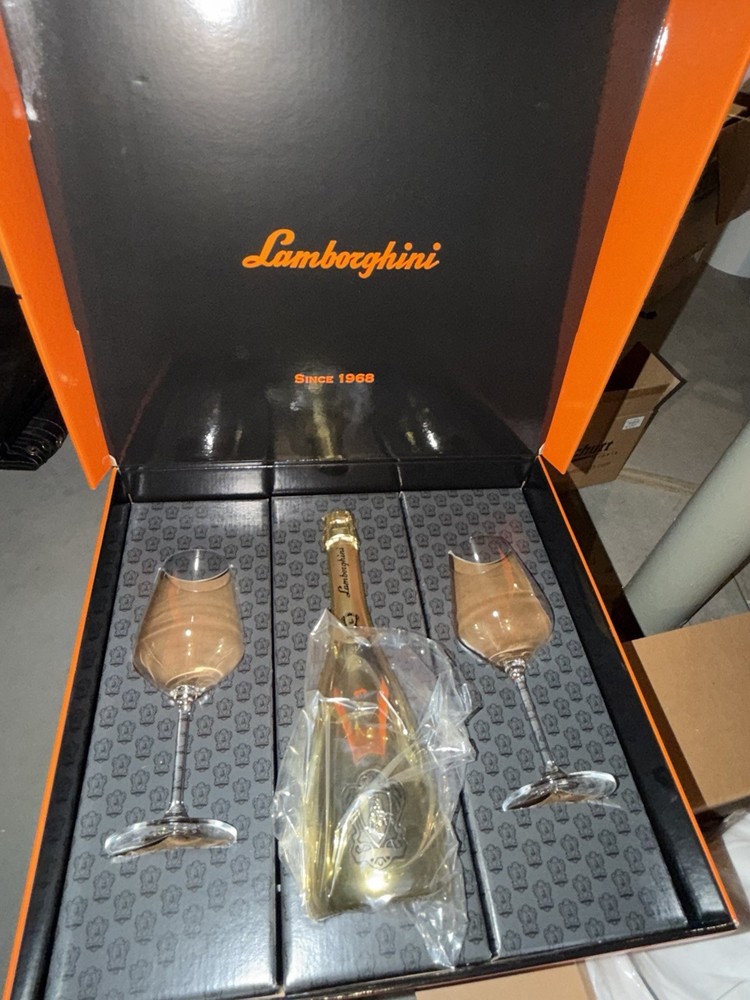 Lamborghini Gold Wine Bottle Gift Box Set w/ 2 Glasses (Since 1968)