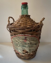Vtg Wicker Wrapped Demijohn Dalmau Tarragona Green Glass Wine Bottle 13”h x 8.5”