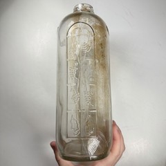 Vintage Clear Glass Half Gallon Bottle Embossed Grape Vine Leaf Design Flask Jug