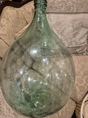 Emerald Green Glass Large Demijohn Wine Bottle in Plastic Basket Carboy EUC