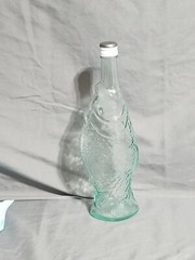 EMPTY Opici White Table Wine Marche Bianco 13&Prime; Green Glass Fish Bottle w cover