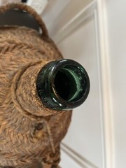 Demijohn Green Bottle Vintage Made In Barcelona Mark VBSA Wrapped In Wicker