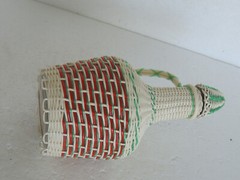 VINTAGE Mid Century Wine Bottle Woven Plastic Wrap Jug Decanter WHITE/RED,WHITE