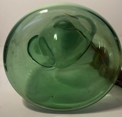 Vtg. Italian Hand Blown Green Glass Wine Decanter w/ice Chamber Stopper 13&Prime; MCM