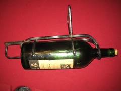 CHATEAU FOMBRAUGE SAINT EMILION 1970 EMPTY BOTTLE CAST IRON STAND GALLON? 24&Prime; L